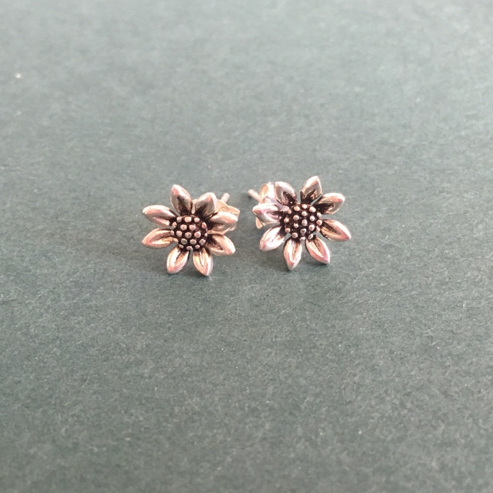Steel Sunflower Stud Earrings